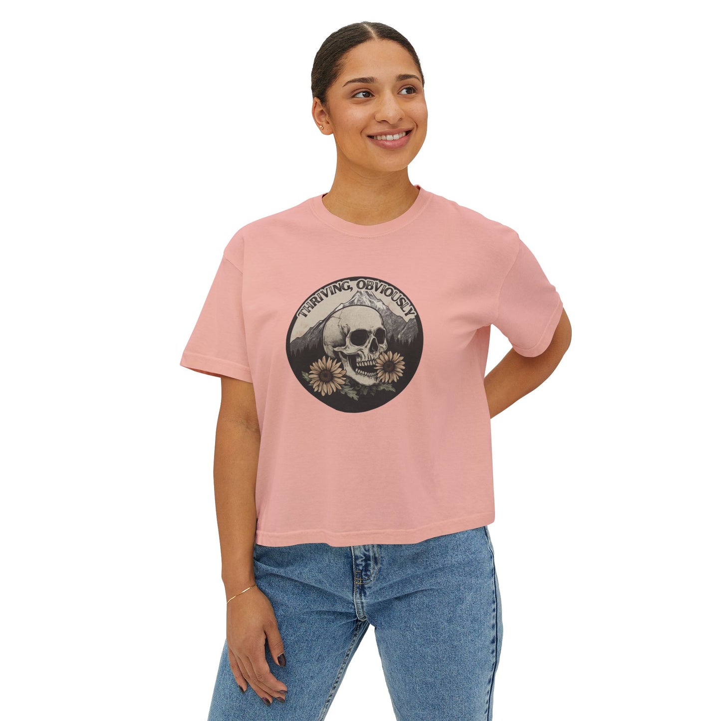 Women's Boxy Tee - Gothic Mountains and Flowers Shirt