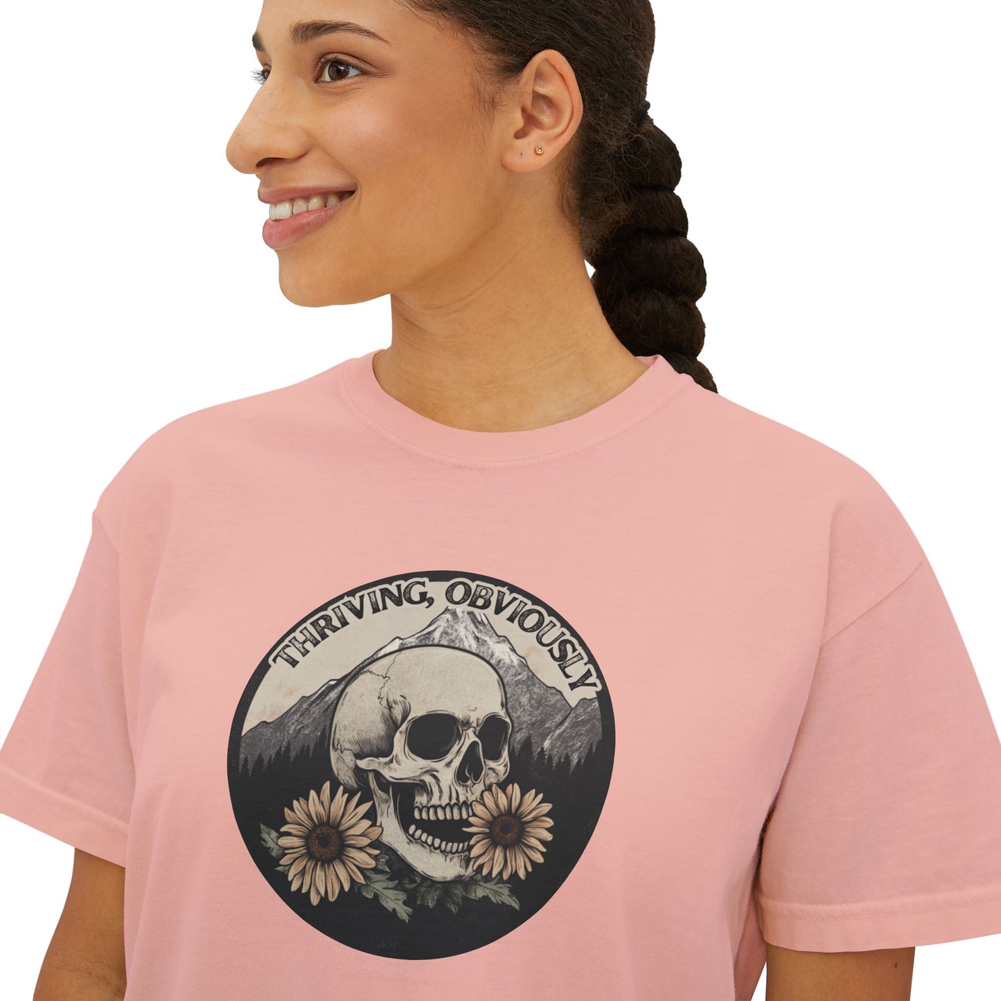 Women's Boxy Tee - Gothic Mountains and Flowers Shirt