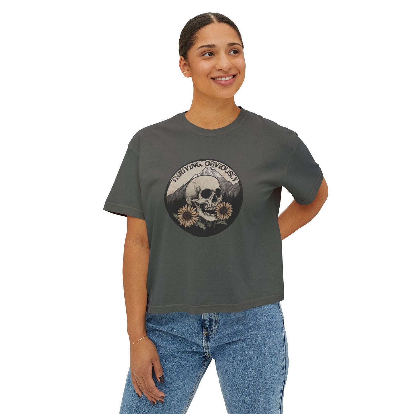 Women's Boxy Tee - Gothic Mountains and Flowers Shirt