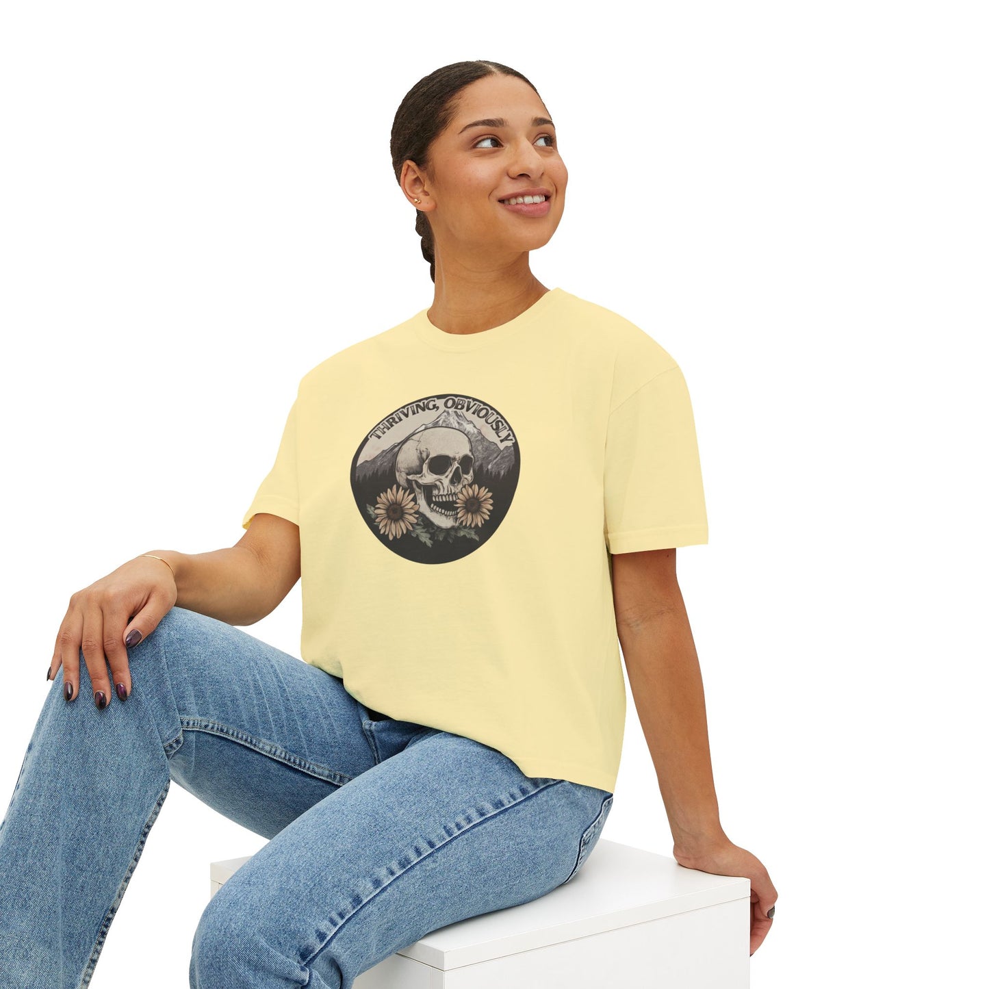 Women's Boxy Tee - Gothic Mountains and Flowers Shirt