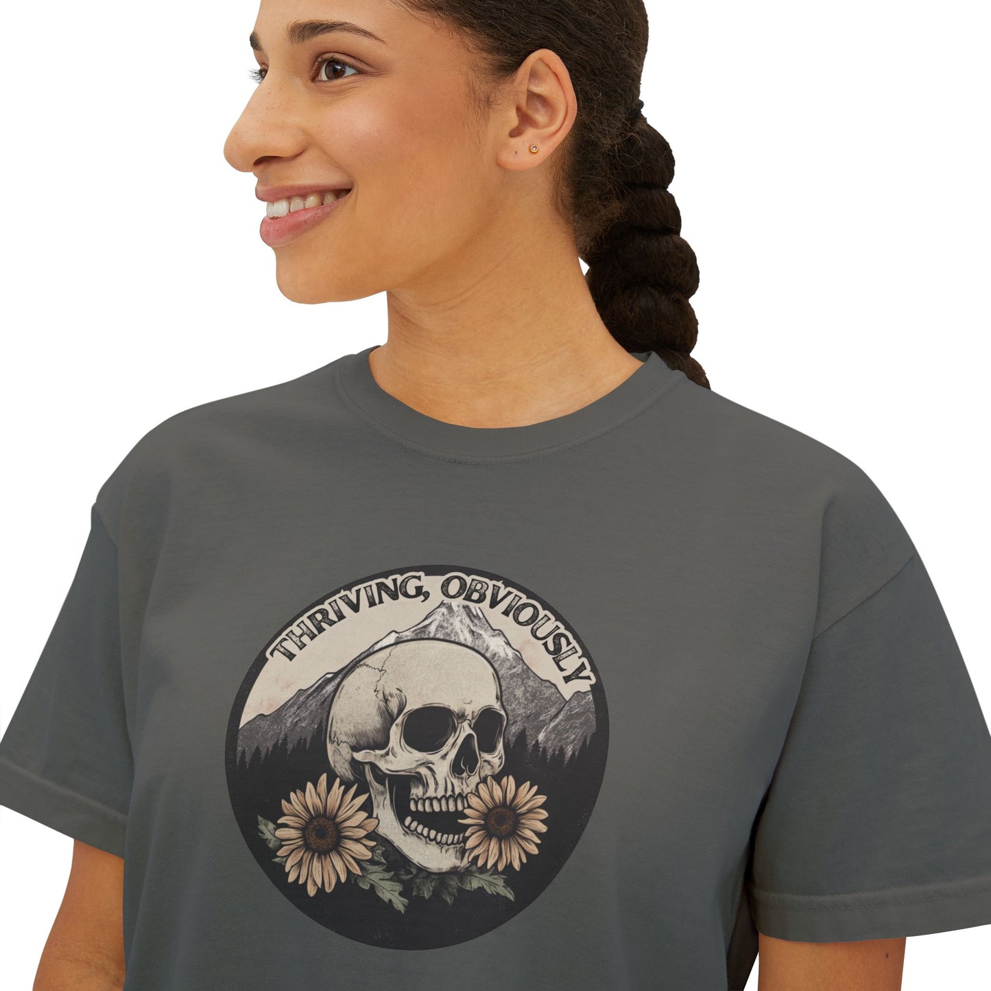 Women's Boxy Tee - Gothic Mountains and Flowers Shirt