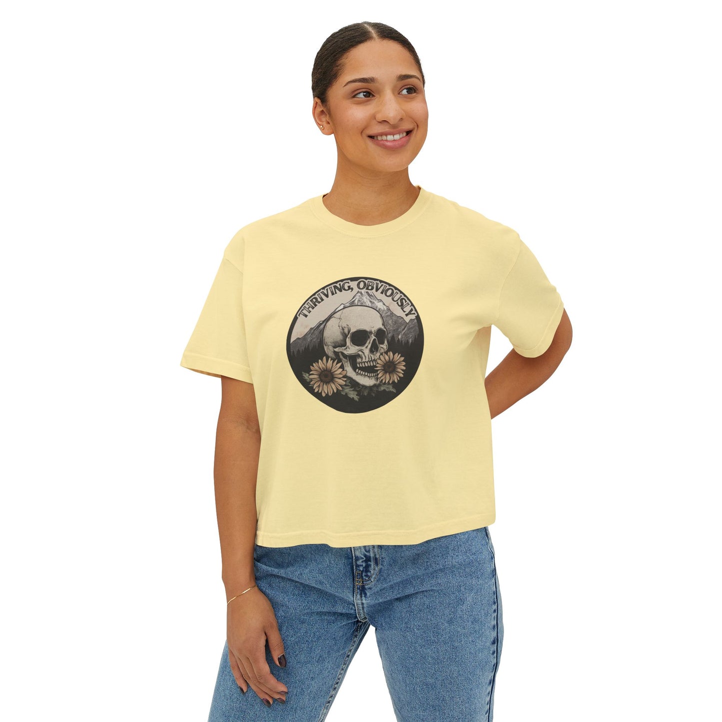 Women's Boxy Tee - Gothic Mountains and Flowers Shirt